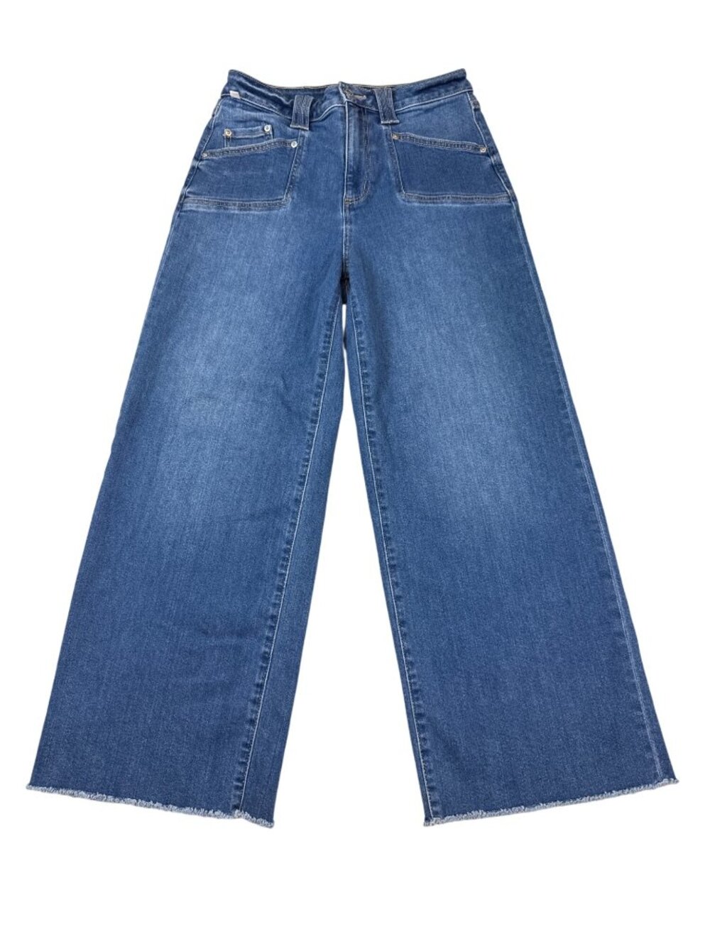 Ceros High-Waisted Wide-Leg Jeans Frayed Hem Blue Denim Size 5/27 (W1006)